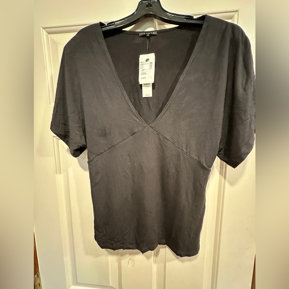 Theory Deep V-Neck Viscose Black Top-size M